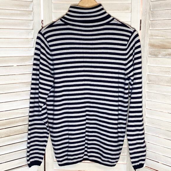 The Mercer N.Y. Black Ivory Striped 100% Cashmere Turtleneck Sweater 38 M - Picture 6 of 9